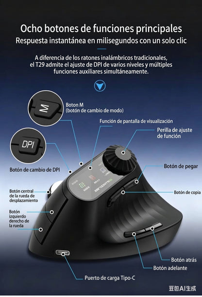 Ratón Ergonómico Inalámbrico Bluetooth — Diseño Vertical Antifatiga
